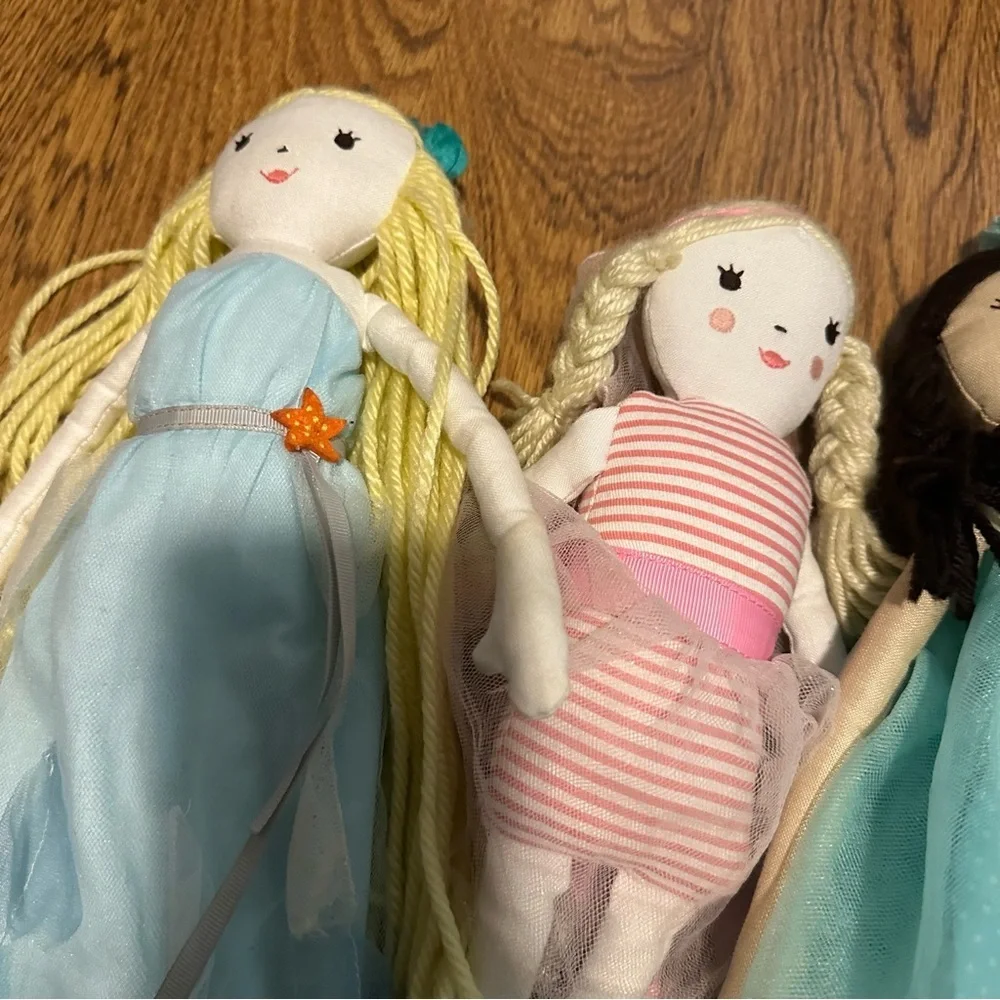 Pottery Barn Kids set of 5 Colorful Rag Dolls long/short dress fun